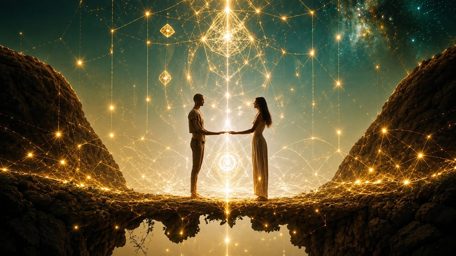 星光中相對牽手的伴侶